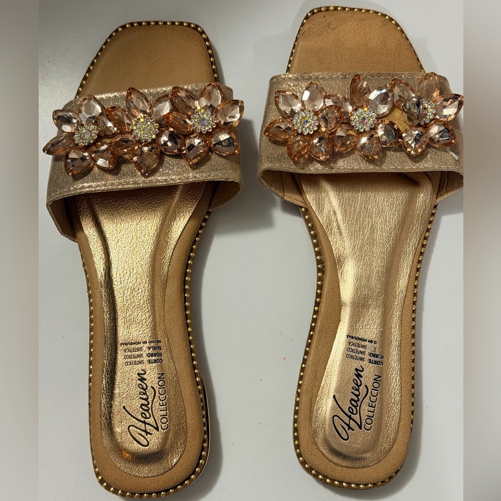 Women's Gold Jeweled Slide Sandals